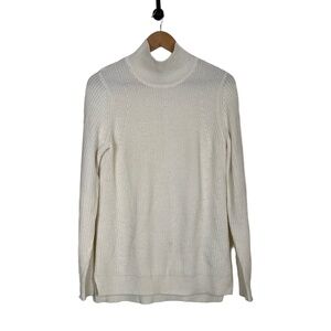 Banana‎ Republic Sweater Medium Cream Mock Neck Lightweight Minimalist Classic